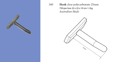 Hook clear polycarbonate 25mm